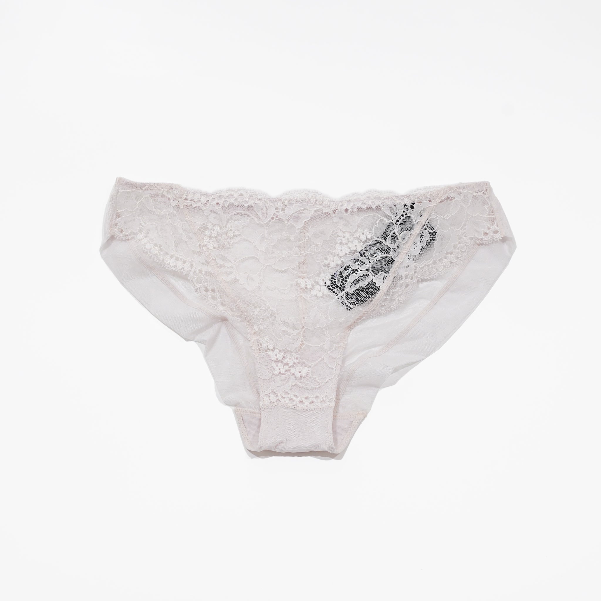 Thong in Off White with Cotton Leavers Lace